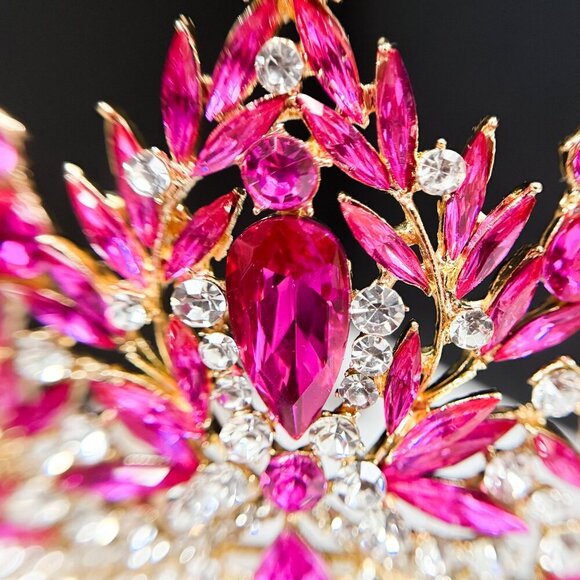 Fuchsia Gemstone Crown, Birthday Tiara, Wedding Headband, Prom Crown, Gold Tiara main image 3